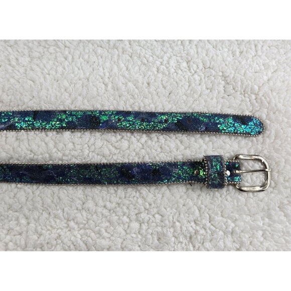 VTG 80s Belt Evening Sparkle Multicolor Blue Green Silver Glitter Sz S Party - Picture 6 of 11